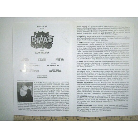 Fabulous Divas of Broadway Show Program 2008 St. Luke's Theatre Alan Palmer - Picture 3 of 7